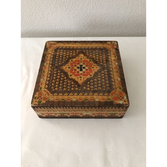 Vintage‎ Hand Painted Wooden Trinket Jewelry Storage Box - Picture 1 of 8